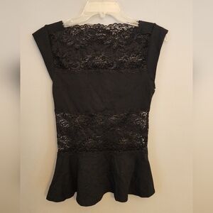 Bebe Black Lace Floral Boat Neck Shirt Top Size S Small